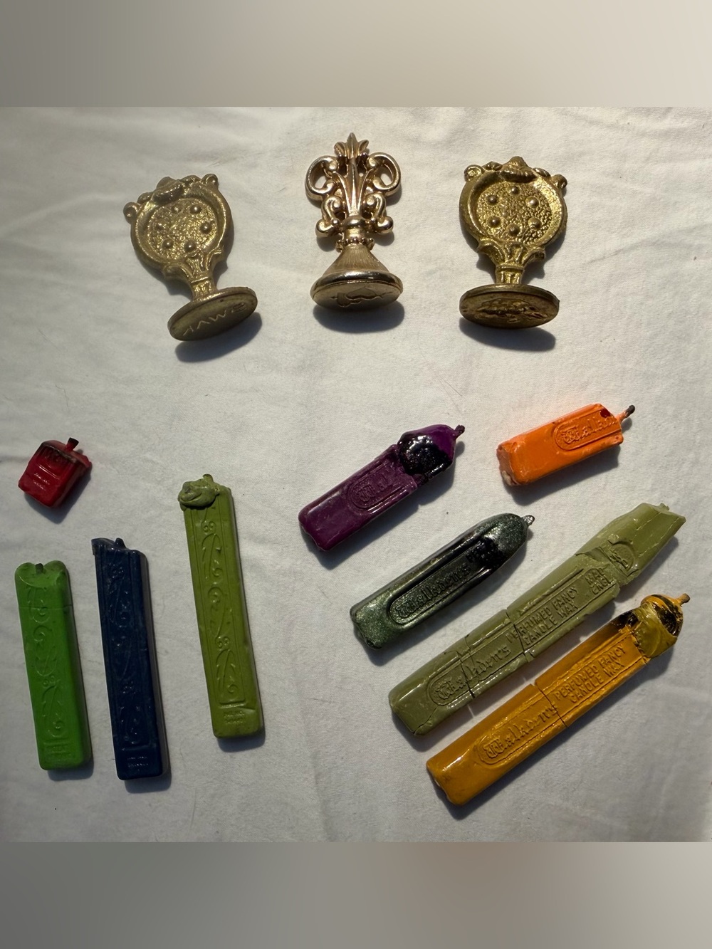Vintage Italian Brass Wax Seal Stamps SWAK Hearts Turtle Walkdens Wax 1960s